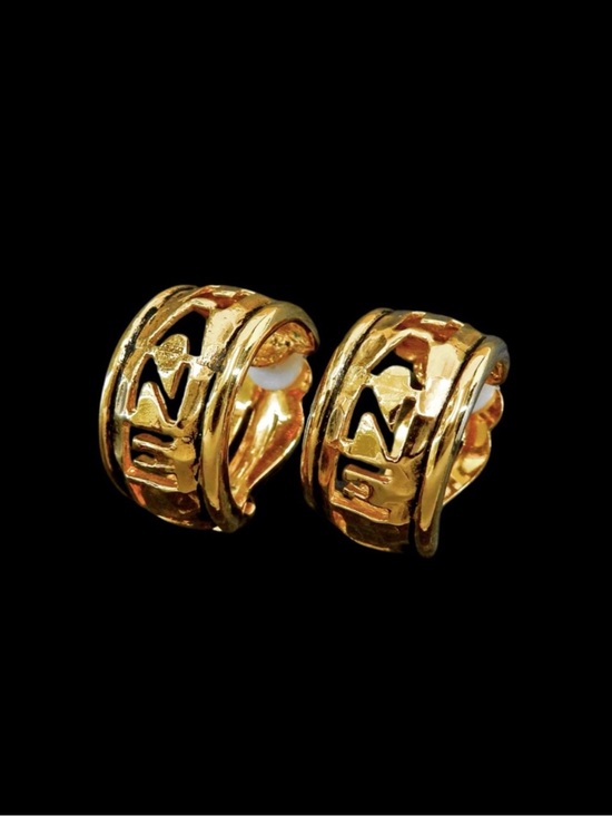 CHANEL Jewelry - Chanel Vintage Gold Cut Out Logo Hoop Clip On Earrings